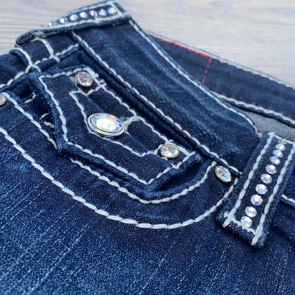 Y2k Low-waisted slim-fit Jeans with Gem Detailing - Picture 3 of 9